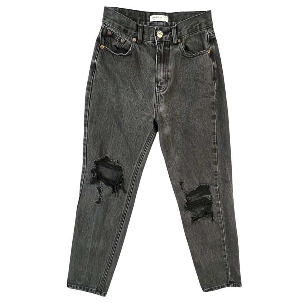 Pull & Bear Jeans Black‎ Denim Distressed High Rise Women Size 2 Five Pockets